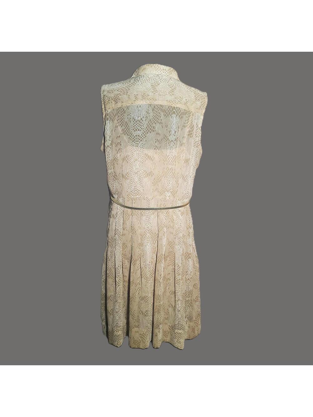 Calvin Klein Sleeveless Dress Pleated Neutral-Toned Snakeskin Print - Size 12 - Picture 4 of 9
